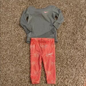 Nike Gray Top and Red/Pink Patterned Leggings Set